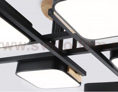 Люстра светодиодная на штанге Ambrella FL4890/8 BK/WD черный/дерево 144W 3000-6000K 960*960*160 (без ПДУ)