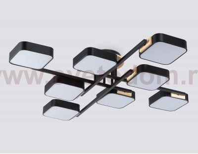 Люстра светодиодная на штанге Ambrella FL4890/8 BK/WD черный/дерево 144W 3000-6000K 960*960*160 (без ПДУ)