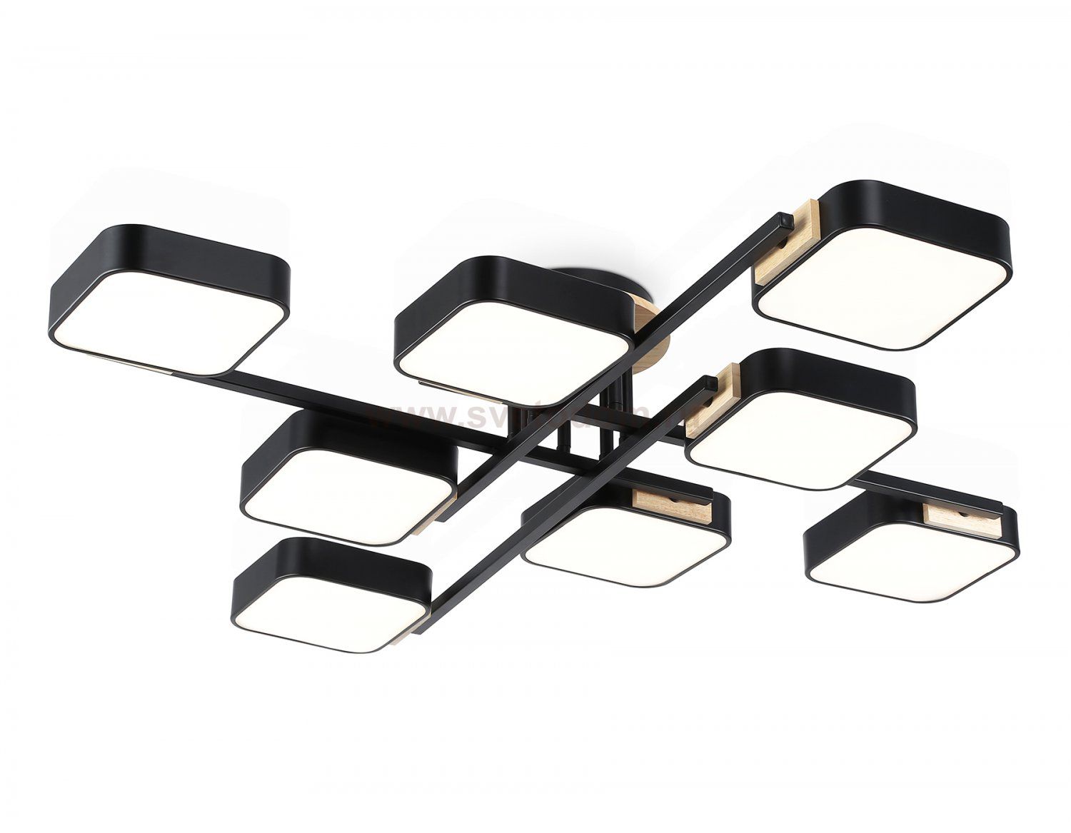 Люстра светодиодная на штанге Ambrella FL4890/8 BK/WD черный/дерево 144W 3000-6000K 960*960*160 (без ПДУ)