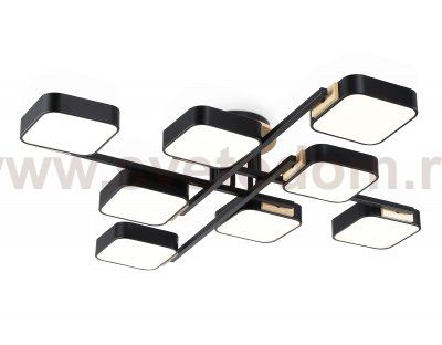 Люстра светодиодная на штанге Ambrella FL4890/8 BK/WD черный/дерево 144W 3000-6000K 960*960*160 (без ПДУ)