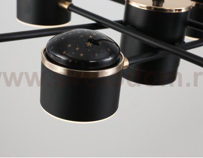 Люстра светодиодная на штанге Ambrella FL51629/9+4 BK/FGD черный/золото 132W 3000-6000K D850*370 (без ПДУ)