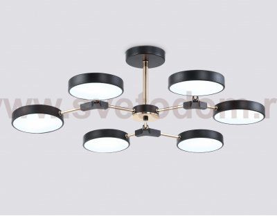 Люстра светодиодная на штанге Ambrella FL516334/6 BK/FGD черный/золото 108W 3000-6000K D780*210 (без ПДУ)