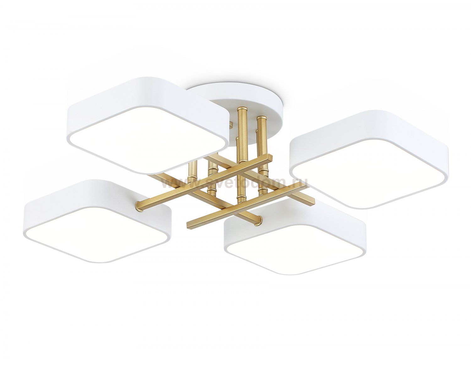 Люстра светодиодная на штанге Ambrella FL516341/4 WH/GD белый/золото 72W 3000-6000K 550*550*150 (без ПДУ)