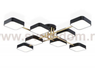 Люстра светодиодная на штанге Ambrella FL516348/8 BK/GD черный/золото 144W 3000-6000K 1060*1060*150 (без ПДУ)