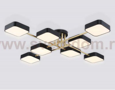 Люстра светодиодная на штанге Ambrella FL516348/8 BK/GD черный/золото 144W 3000-6000K 1060*1060*150 (без ПДУ)