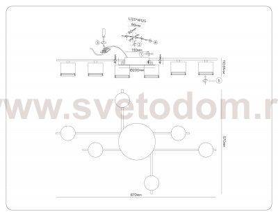 FL51755/6 WH/GD белый/золото GX53/6 max 12W 870*570*110