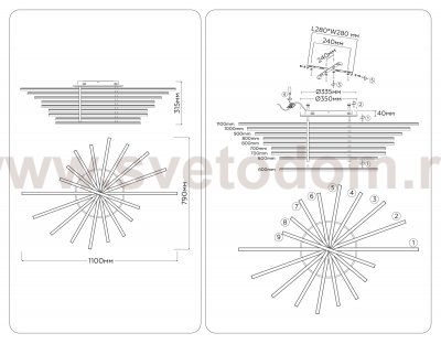 FL6292 BK черный 160W 3000K-6400K 1100*790*315 (ПДУ ИК)
