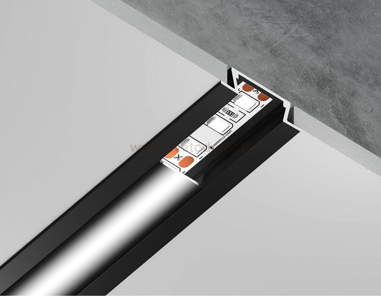 Алюминиевый профиль встраиваемый 21.5*6.8 для светодиодной ленты до 11мм Ambrella GP1001BK/BK GP