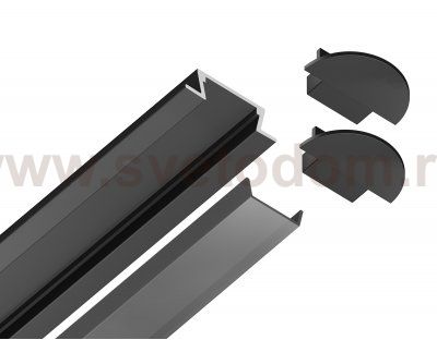 Алюминиевый профиль встраиваемый 21.5*6.8 для светодиодной ленты до 11мм Ambrella GP1001BK/BK GP