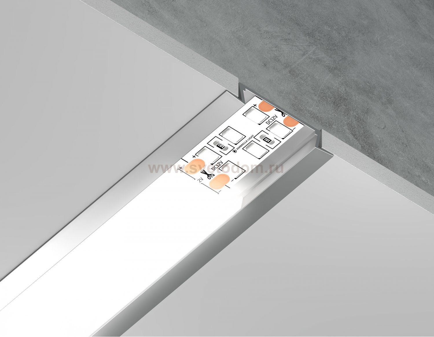 Алюминиевый профиль встраиваемый 30.6*6 для светодиодной ленты до 19,8мм Ambrella GP1100AL GP