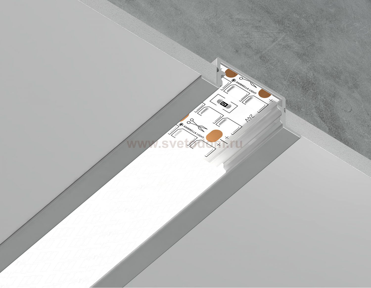 Алюминиевый профиль встраиваемый 28.6*10 для светодиодной ленты до 18,5мм Ambrella GP1200AL GP