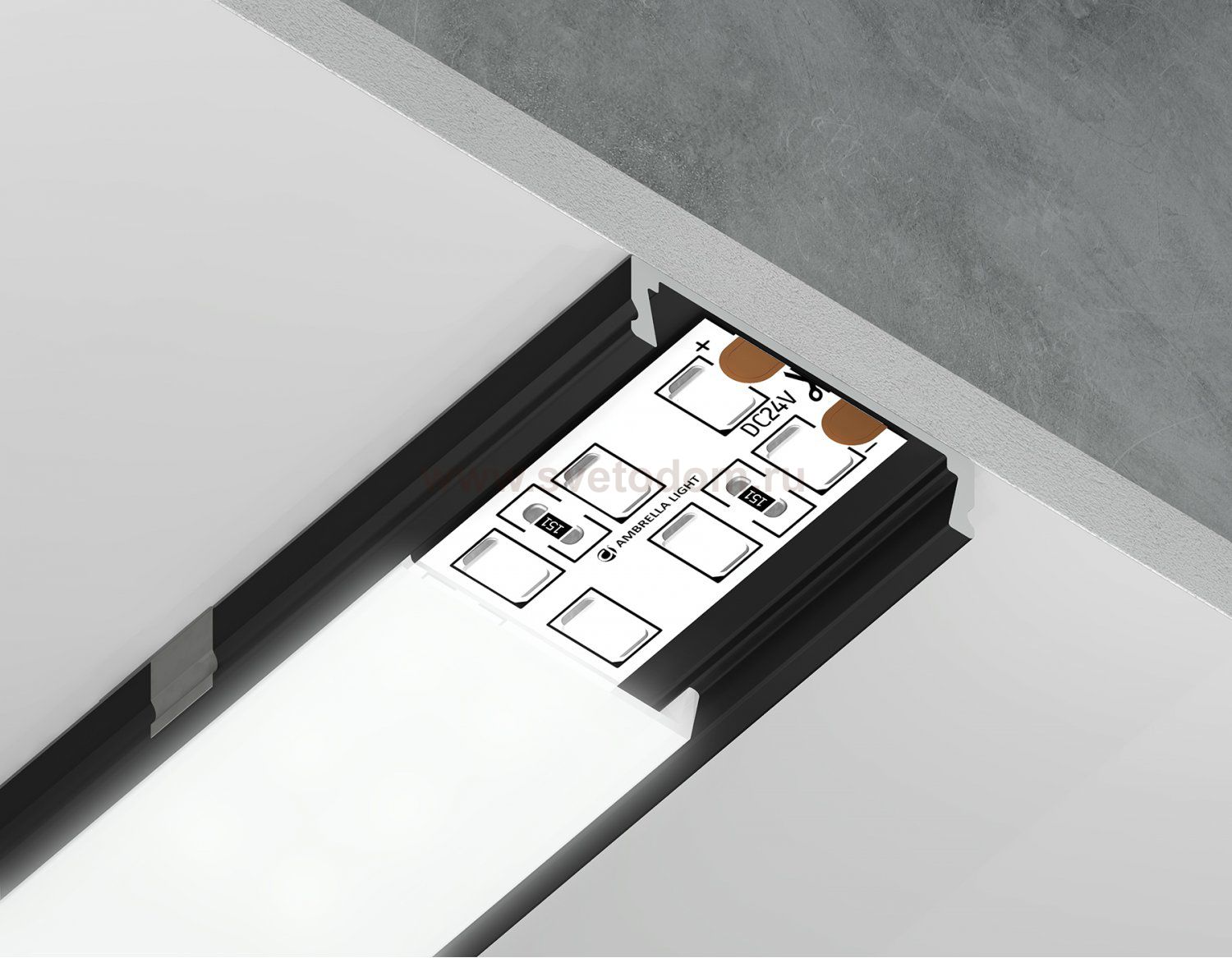 Алюминиевый профиль накладной 23.8*6 для светодиодной ленты до 20мм Ambrella GP1800BK GP