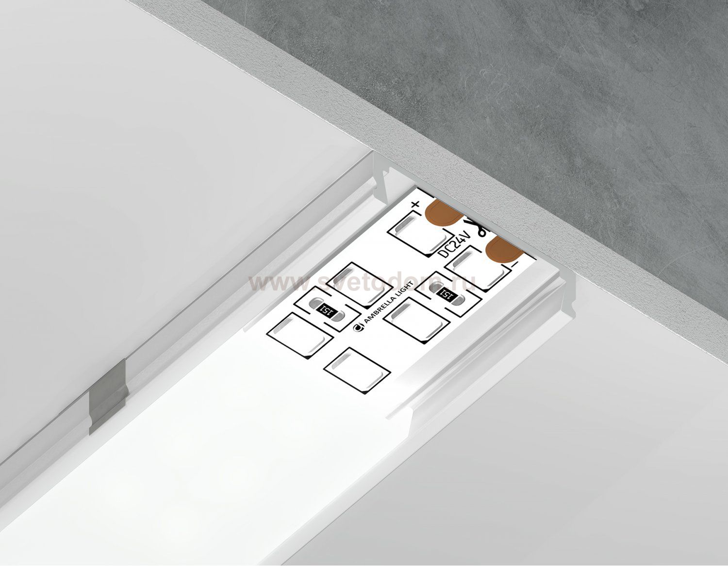Алюминиевый профиль накладной 23.8*6 для светодиодной ленты до 20мм Ambrella GP1800WH GP