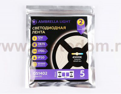 Светодиодная лента Ambrella Light GS1402 2835 240Led /17W m/ 12V IP20 4500K 5m/кратность резки 25mm Ambrella GS1402 GS
