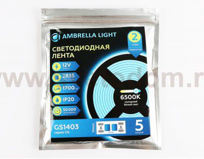 Светодиодная лента Ambrella Light GS1403 2835 240Led /17W m/ 12V IP20 6500K 5m/кратность резки 25mm Ambrella GS1403 GS