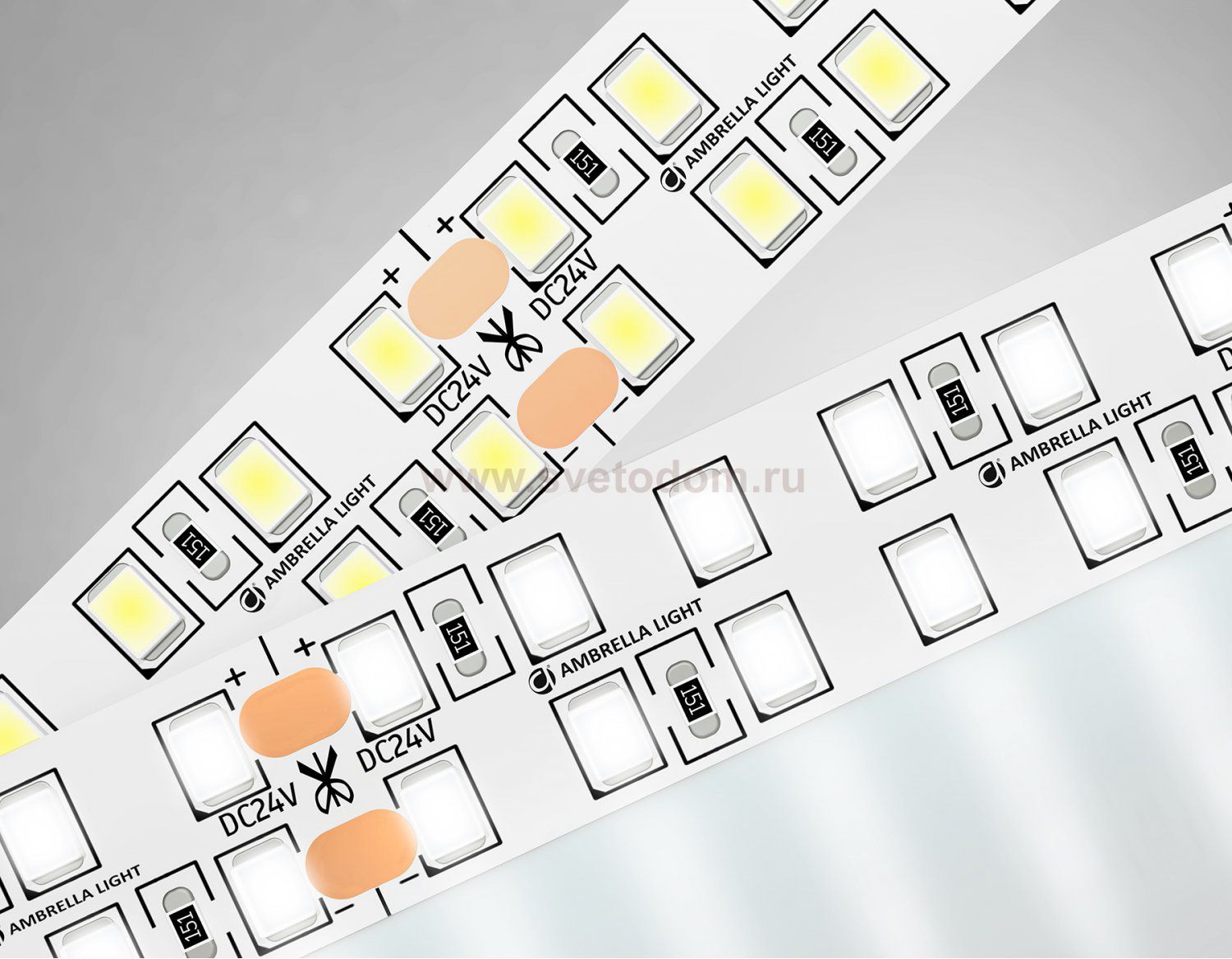 Светодиодная лента двухрядная Ambrella Light GS3702 2835 240Led /24W m/ 24V IP20 4500K 5m Ambrella GS3702 GS