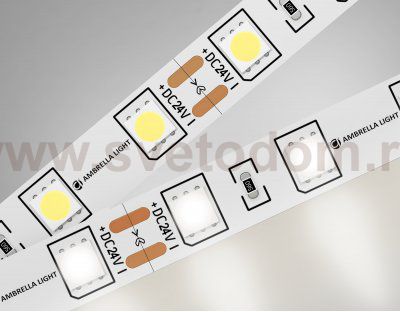 Светодиодная лента Ambrella Light GS4002 5050 60Led/ 14.4W m/ 24V IP20 4500K/ 5m Ambrella GS4002 5050 60Led/ 14.4W m/ 24V IP20 4500K/ 5000*10*1.87mm (2 конт.)