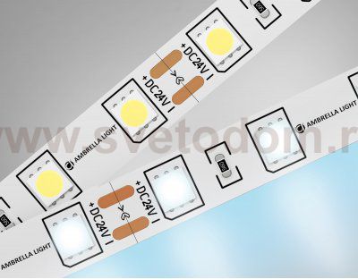 Светодиодная лента Ambrella Light GS4003 5050 60Led /14.4W m/ 24V IP20 6500K 5m Ambrella GS4003 5050 60Led/ 14.4W m/ 24V IP20 6500K/ 5000*10*1.87mm (2 конт.)