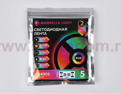 Светодиодная лента RGB Ambrella Light GS4302 5050 60Led /14.4W m/ 24V IP20 RGB 5m Ambrella GS4302 GS