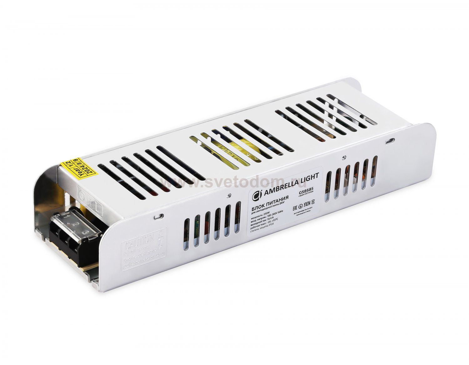 Блок питания с EMC для светодиодной ленты 24V 250W 10,4A IP20 185-260V 223*67*40 GS8685 Ambrella GS8685 блок питания 24V 250W 10.4A IP20 185-260V EMC 223*67*40