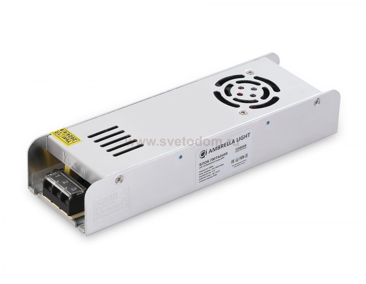 Блок питания с EMC для светодиодной ленты 24V 360W 15A IP20 185-260V 223*67*40 GS8686 Ambrella GS8686 блок питания 24V 360W 15A IP20 185-260V EMC 223*67*40