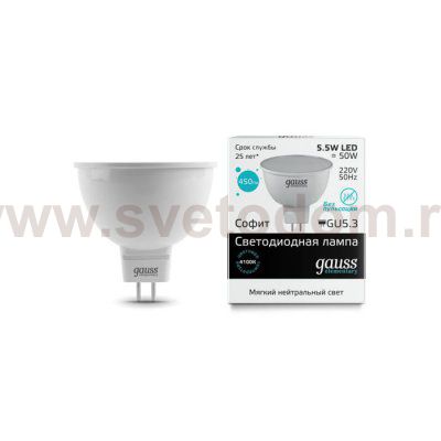 Лампа Gauss LED Elementary MR16 GU5.3 5.5W 4100К (LD13526)