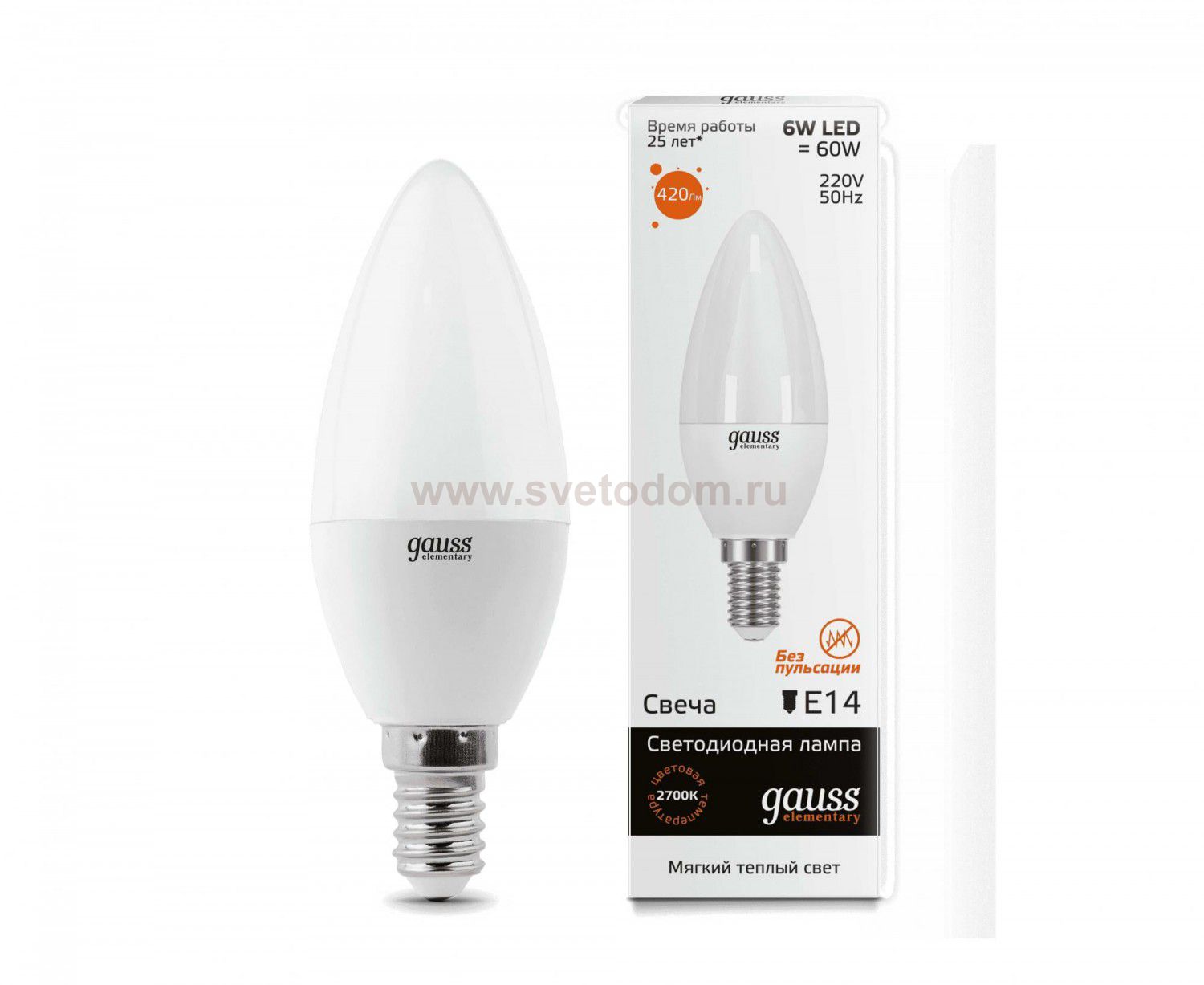 Лампа Gauss LED Elementary Candle 6W E14 2700K (LD33116)