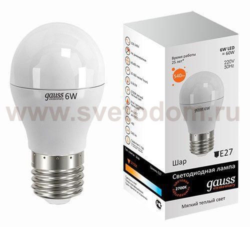 Лампа Gauss LED Elementary Globe 6W E27 2700K (LD53216)