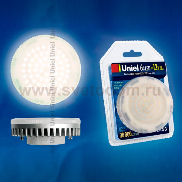 Лампа UNIEL LED-GX53-6W/WW/GX53 400Lm пластик