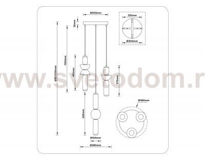 LH11026/3 BK/SM черный/дымчатый 40W 3000K D380*1720