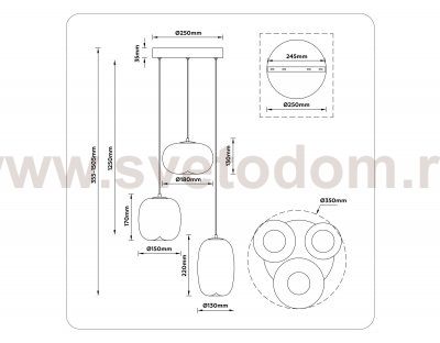 LH11105/3 BS/TI латунь/янтарь 12W 3000K D350*1505
