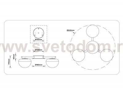 LH12006/3 BK/GD/SM черный/золото/дымчатый 18W 3000K D640*170