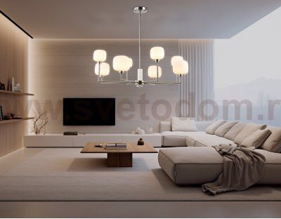 Люстра на штанге с мрамором Ambrella LH53003/8 SN/FR сатин никель/белый матовый G9*8 max 40W D830*680