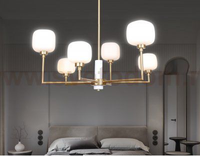 Люстра на штанге с мрамором Ambrella LH53015/6 BS/FR латунь/белый матовый G9*6 max 40W D690*680