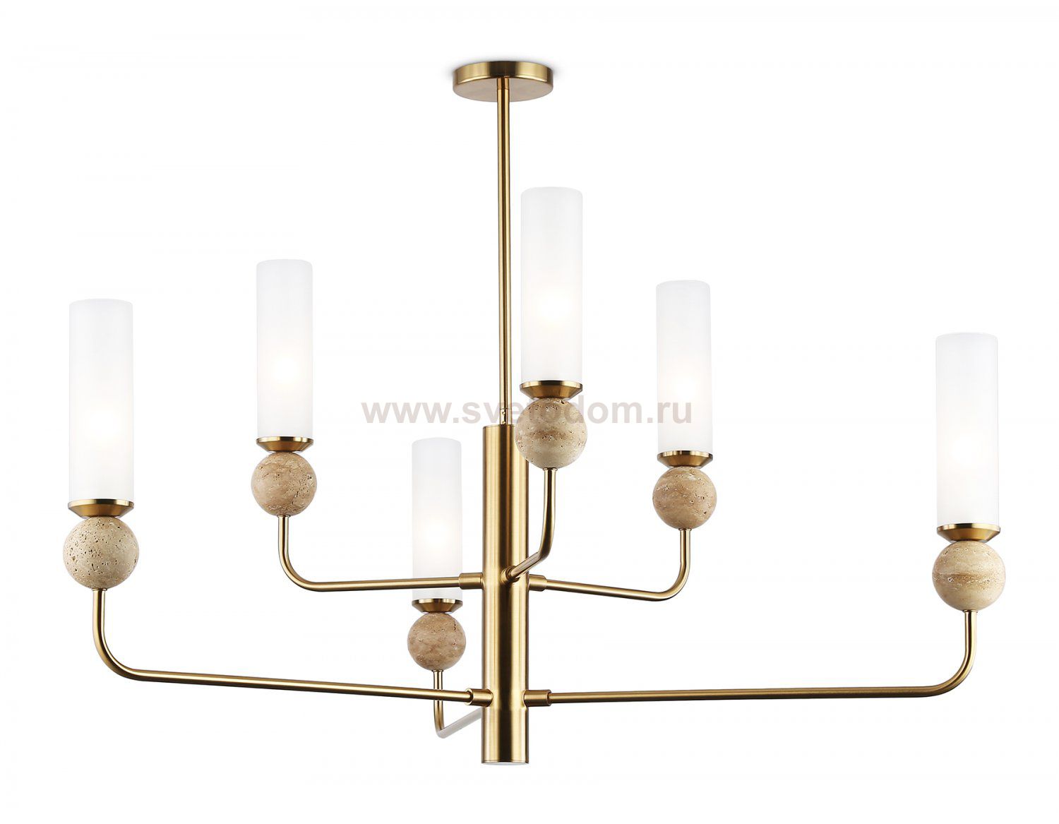 Люстра на штанге с мрамором Ambrella LH53251/6 BS/FR латунь/белый матовый E14*6 max 40W D1050*1445