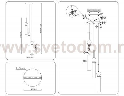 LH53257/3 BS/FR латунь/белый матовый E14*3 max 40W D230*1000
