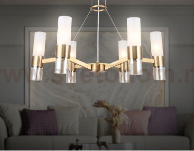 Подвесные люстры Ambrella LH55114/6 BS/FR/TI латунь/белый матовый/янтарь E14*6 max 40W D650*1080
