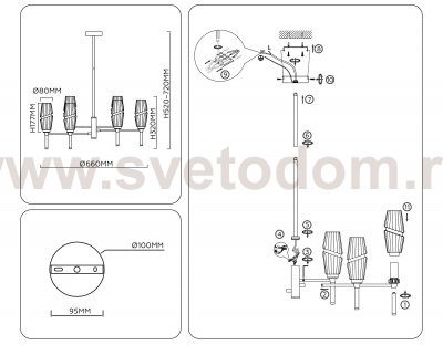 LH55201/6 BS/CL латунь/прозрачный E14*6 max 40W D660*520
