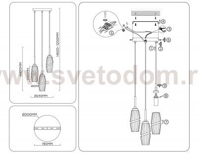 LH55210/3 BS/CL латунь/прозрачный E14*3 max 40W D240*470