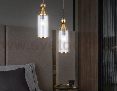 Подвесной светильник Ambrella LH55251 BK/BS/CL черный/латунь/прозрачный E14 max 40W D65*1500