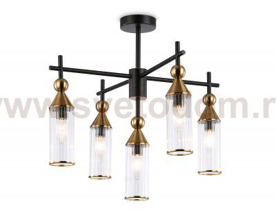 Люстра на штанге Ambrella LH55256/5 BK/BS/CL черный/латунь/прозрачный E14*5 max 40W D520*520