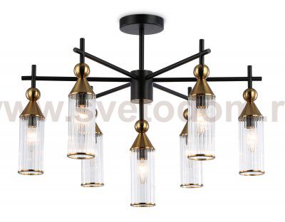 Люстра на штанге Ambrella LH55257/7 BK/BS/CL черный/латунь/прозрачный E14*7 max 40W D640*520