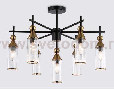 Люстра на штанге Ambrella LH55257/7 BK/BS/CL черный/латунь/прозрачный E14*7 max 40W D640*520