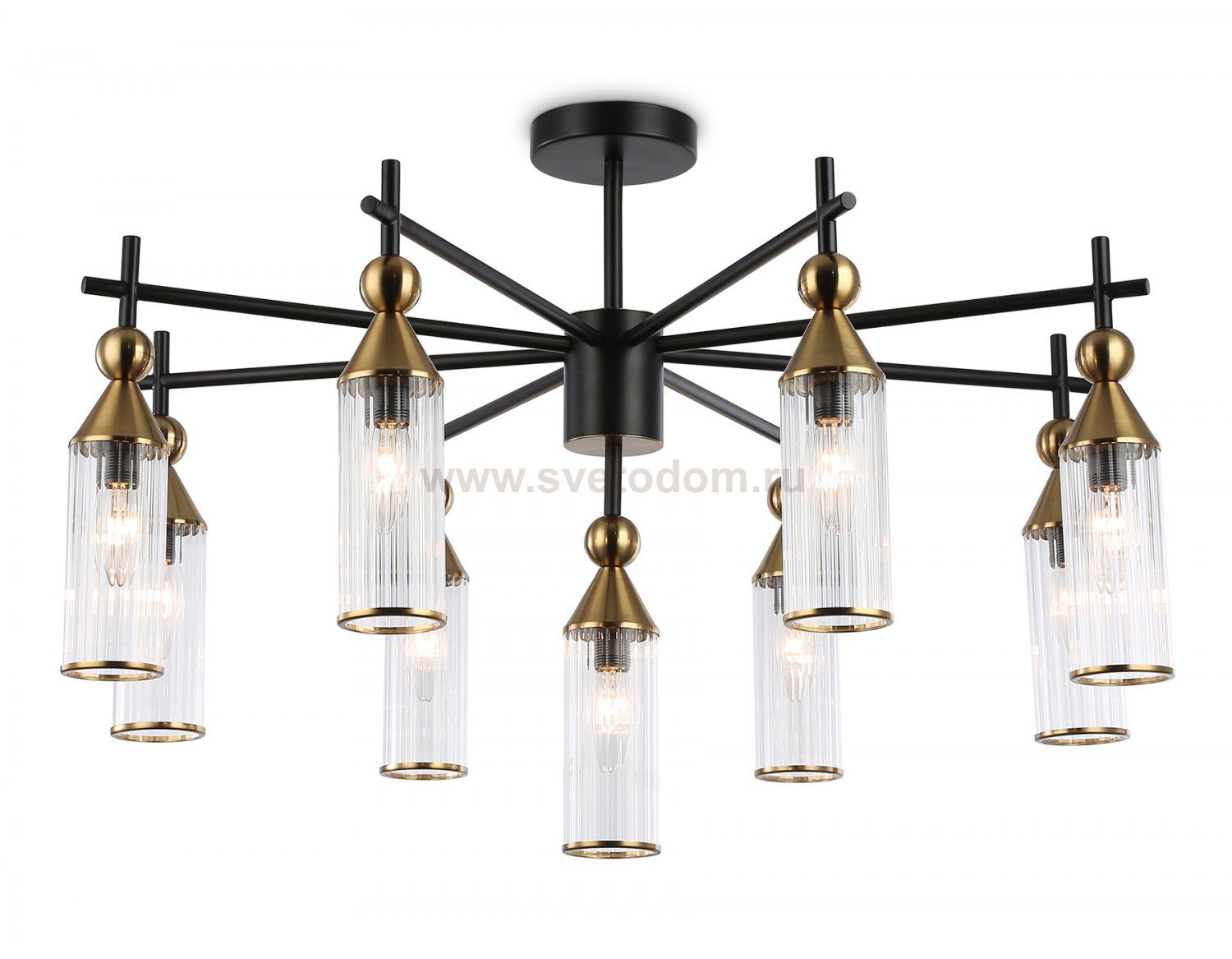 Люстра на штанге Ambrella LH55258/9 BK/BS/CL черный/латунь/прозрачный E14*9 max 40W D770*530