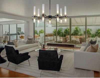 Люстра со стеклянными плафонами на штанге Ambrella LH55353/14 BK/CGD/CL черный/золото/прозрачный G9/14 max 30W D750*690