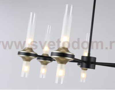 Люстра со стеклянными плафонами на штанге Ambrella LH55353/14 BK/CGD/CL черный/золото/прозрачный G9/14 max 30W D750*690