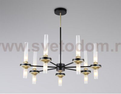 Люстра со стеклянными плафонами на штанге Ambrella LH55353/14 BK/CGD/CL черный/золото/прозрачный G9/14 max 30W D750*690