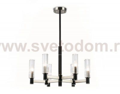 Люстра на штанге Ambrella LH55501/6 SN/BK/CL сатин никель/черный/прозрачный E14*6 max 40W D570*760