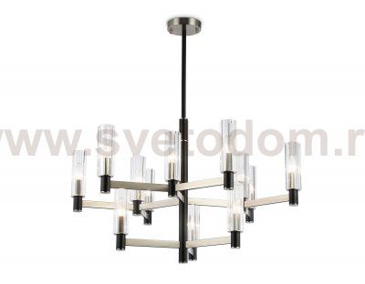 Люстра на штанге Ambrella LH55505/12 SN/BK/CL сатин никель/черный/прозрачный E14*12 max 40W D860*905