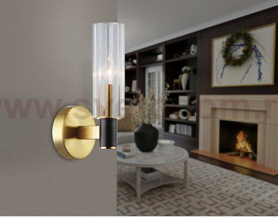 Настенный светильник Ambrella LH55517 BK/BS/CL черный/латунь/прозрачный E14 max 40W 120*100*250